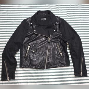 Mackage Minella Leather & Canvas Biker Jacket